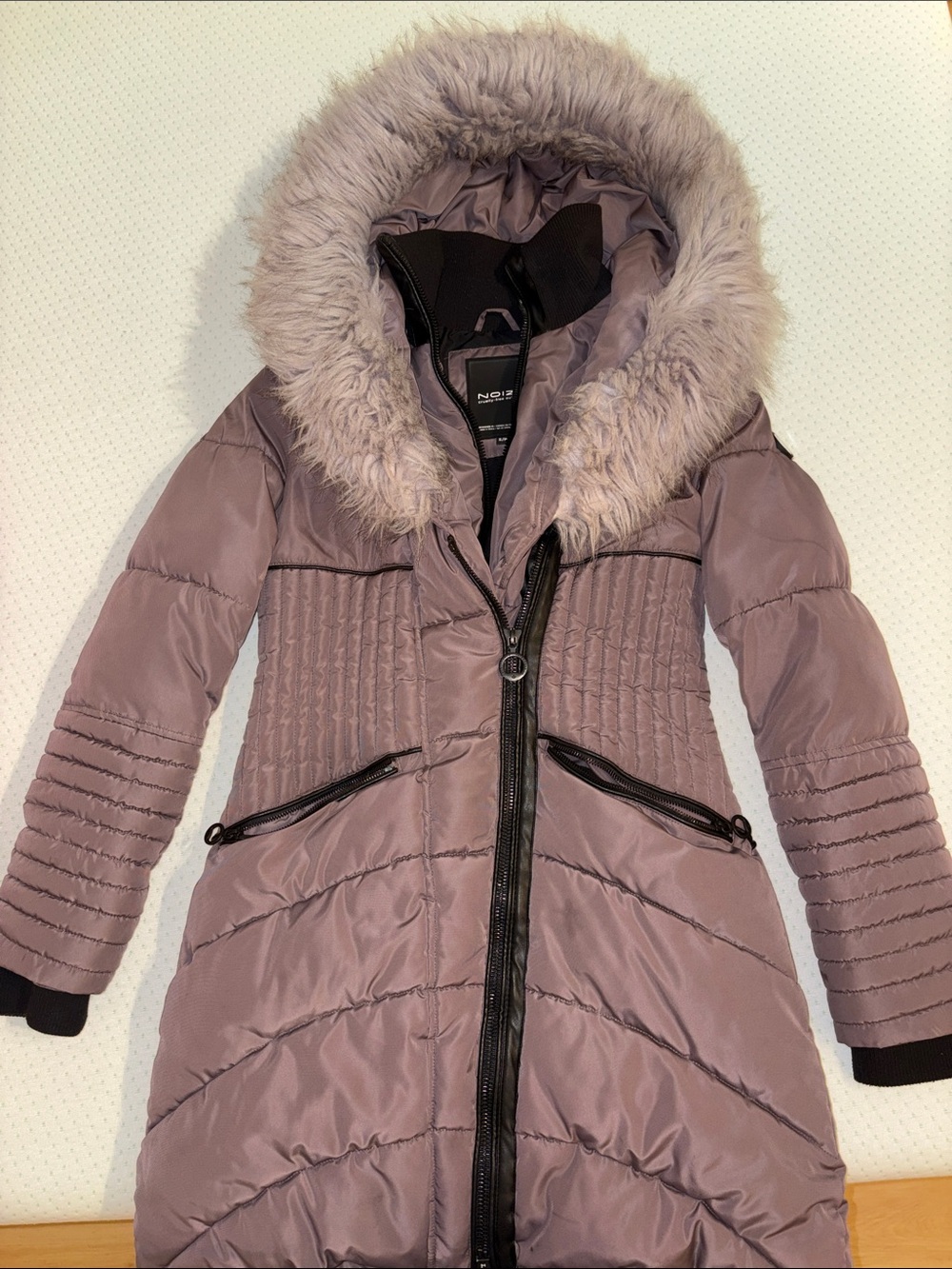 Noize Girls Quilted Hooded Puffer Coat in Mauve with Faux Fur Trim